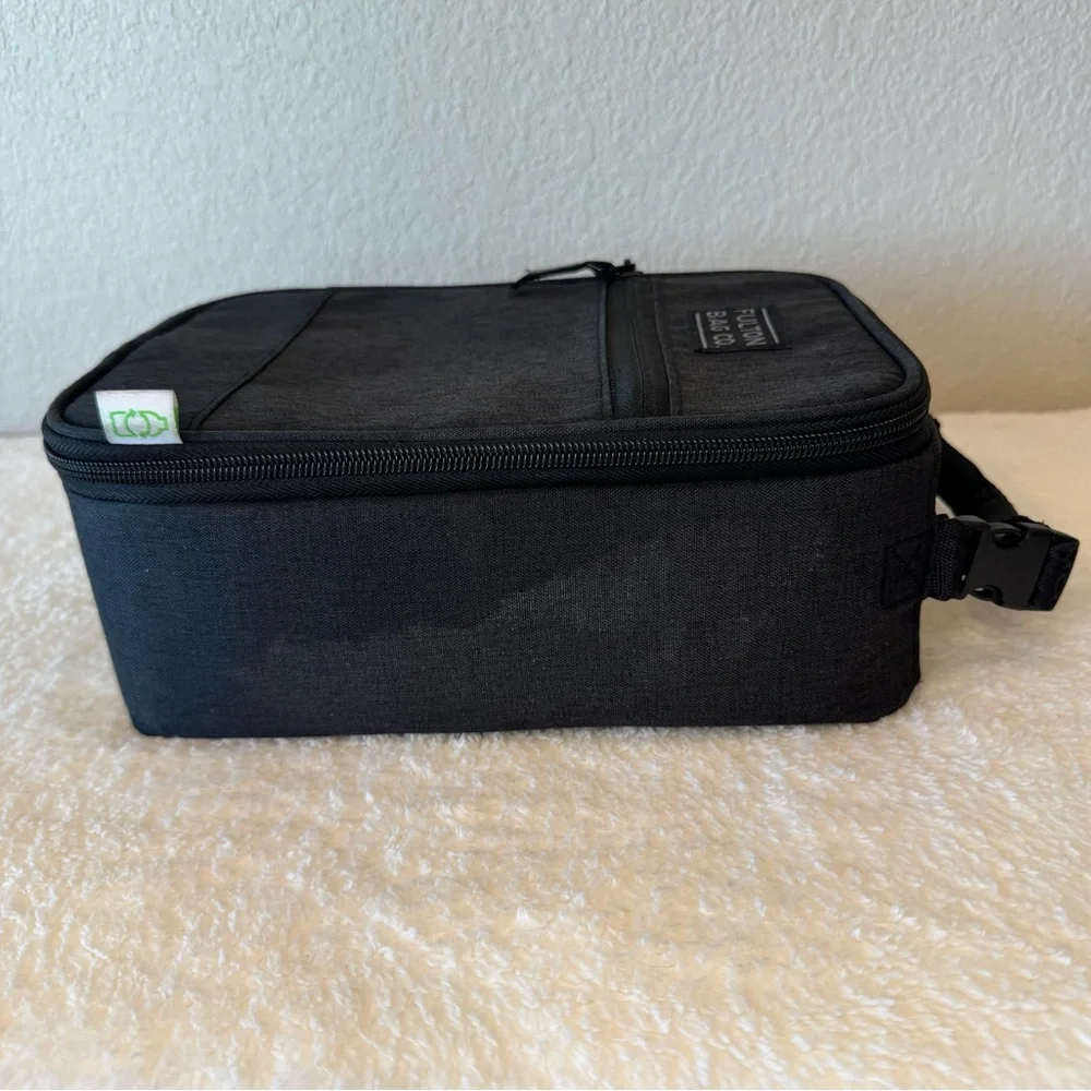 Fulton Bag Co Upright Black/Gray Lunch Bag w/Hard Interior | Water Bottle Holder